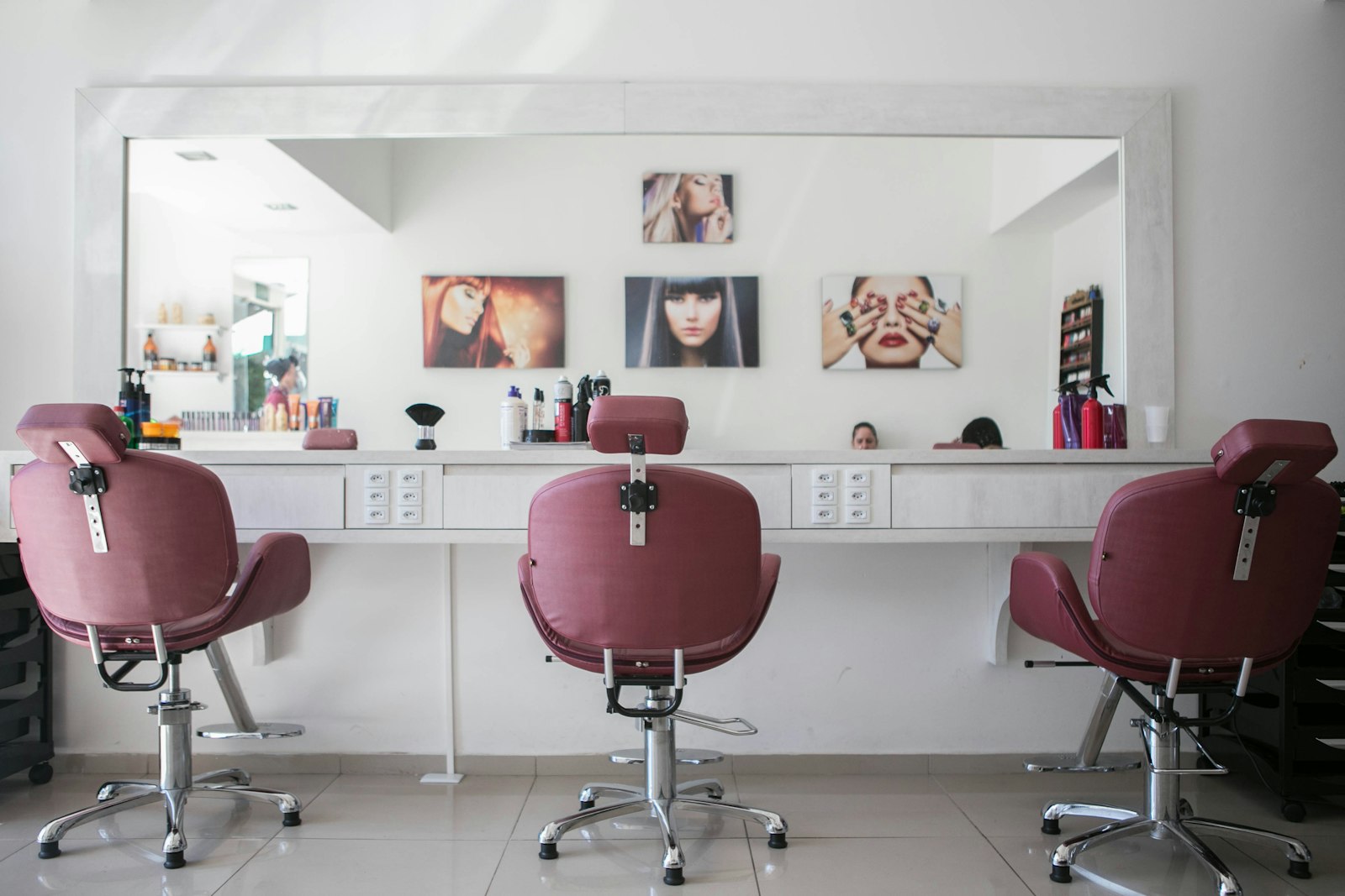 Soft-lit styling stations inside the atelier